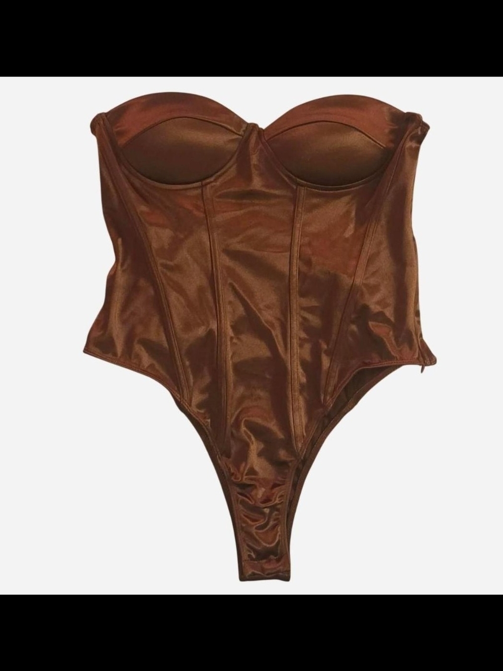 Princess Polly Satin Strapless Corset Bodysuit in Brown